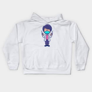 Cute Female Doctor Holding injection Cartoon Kids Hoodie